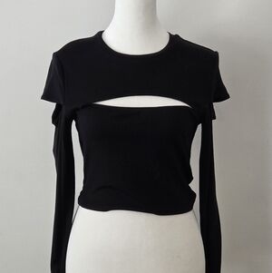 Black Cutout Long-Sleeve Women's Top